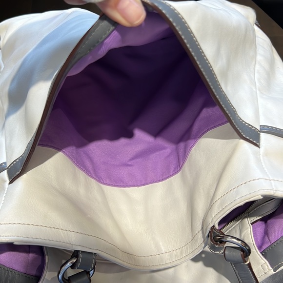 White and gray leather Coach Tote - Picture 6 of 10
